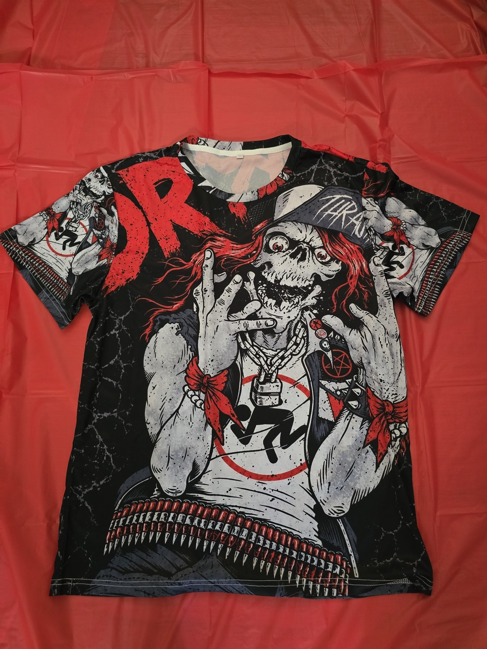 Thrash metal Tee - Red & Black Skull Design